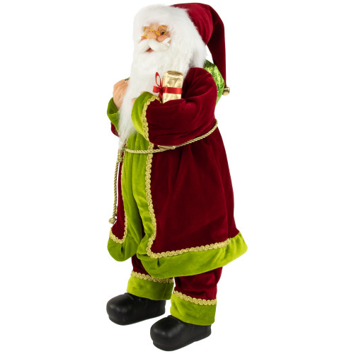 24" Red and Bright Green Standing Santa with Presents Christmas Figure