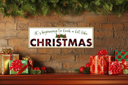 Big It's beginning to look A Lot Like Christmas 9.5" x 28.5" Framed Christmas Wall Decor  Sign Poster in a Natural Wooden Frame with UV Acrylic