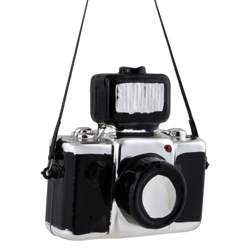 4" Black Retro Camera Glass Christmas Ornament