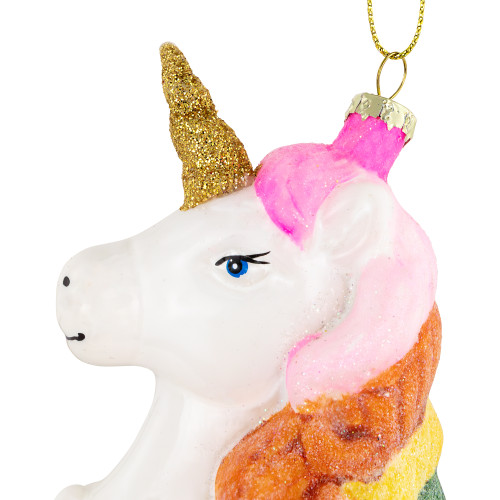 4�� Rainbow Unicorn Bust Hanging Glass Christmas Ornament