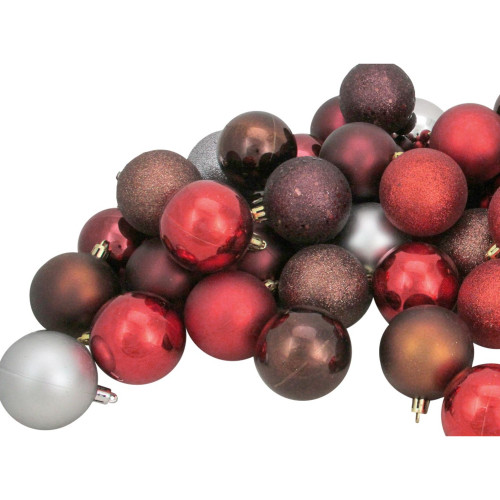 60ct Mocha Brown, Red and Silver Shatterproof 4-Finish Christmas Ball Ornaments 2.5" (60mm)