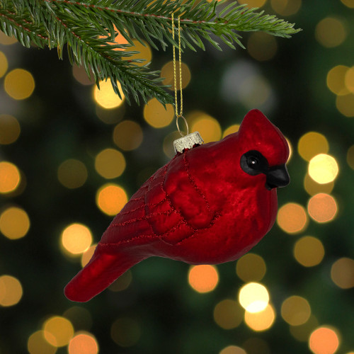 5.5" Red Cardinal Glittered Hanging Glass Christmas Ornament