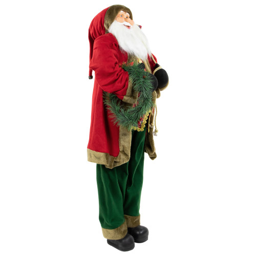 60" Santa Claus with Wreath and Gift Bag Standing Christmas Figure