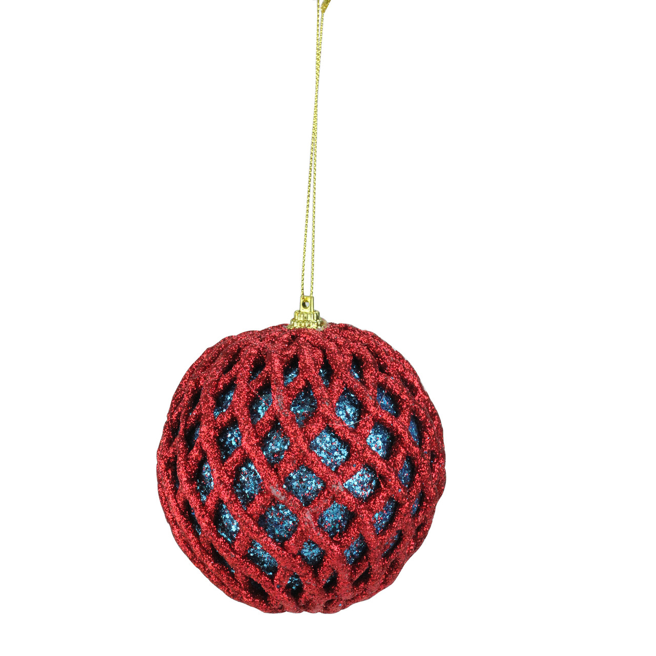 Glittered Red and Blue Shatterproof Christmas Ball Ornament 4.5'' (115mm)