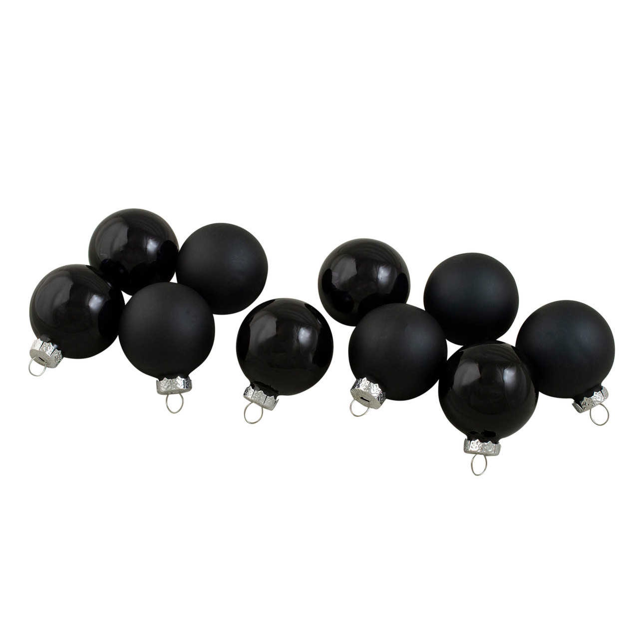 10ct Shiny and Matte Black Glass Ball Christmas Ornaments 1.75" (45mm)