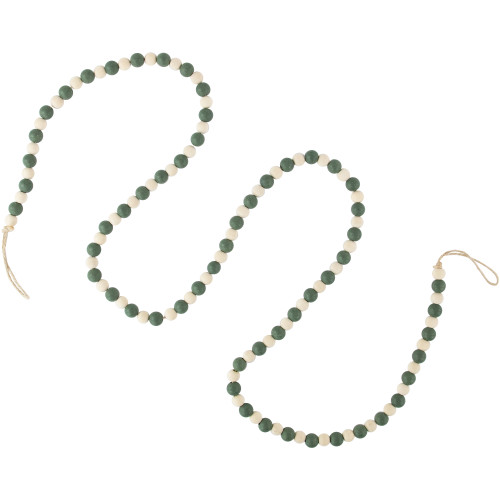 6' Green and Cream Wooden Beads Christmas Garland, Unlit