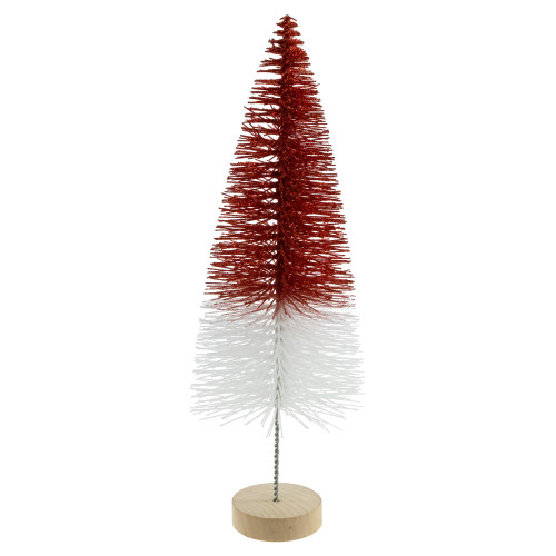 Glittered Bottlebrush Christmas Tree - 12" - Red and White