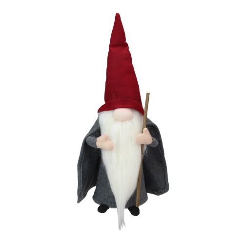 Standing Bulbous Nose Gnome Holding a Stick - 18" - Gray and Red