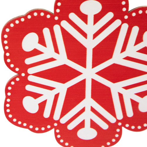 6" Red and White Snowflake Wooden Christmas Ornament