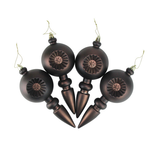 4ct Matte Brown Retro Reflector Shatterproof Christmas Finial Ornaments 7.5"