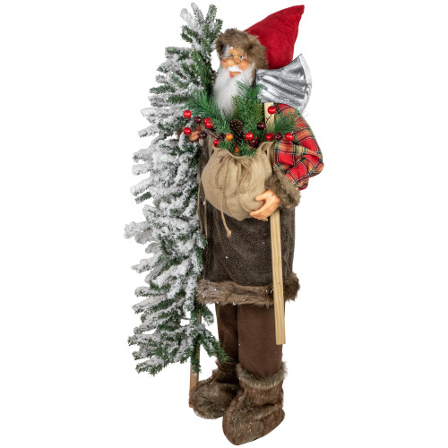 48" Santa Claus with Artificial Flocked Alpine Tree Christmas Figure