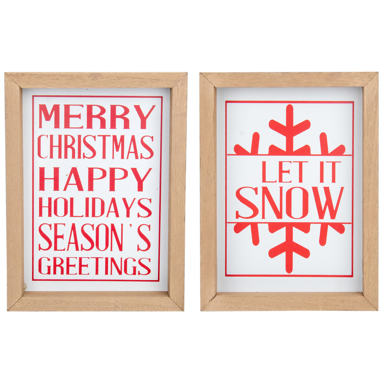 Holiday Slogans Wooden Christmas Plaques - 8" - Red and White - Set of 2