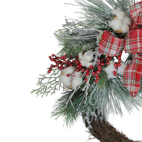 Real Touch?? Iced Mixed Pine and Holly Berry Artificial Christmas Wreath - 24" - Unlit