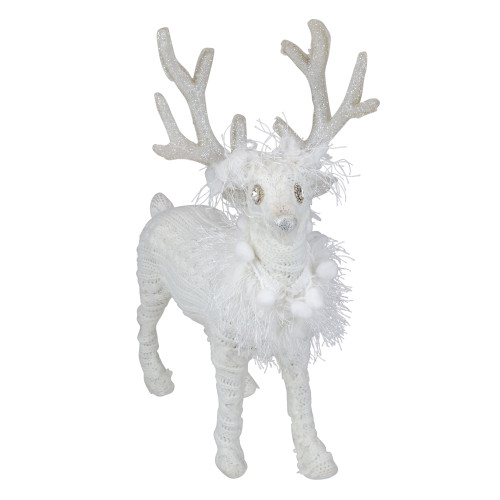 Cable Knit Sweater Standing Reindeer Christmas Figure - 13.5" - White