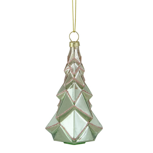 5" Green with Pink Glitter Glass Christmas Ornament