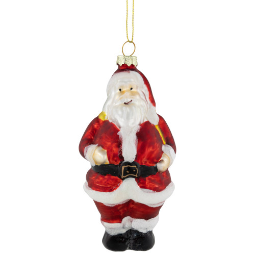 5" Traditional Red and White Santa Hanging Glass Christmas Ornament