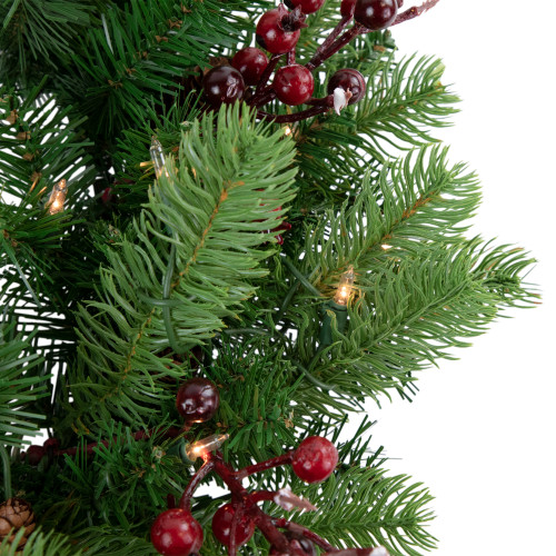 Real Touch?? Pre-lit Noble Fir with Berries Artificial Christmas Wreath - 24" - Clear Lights