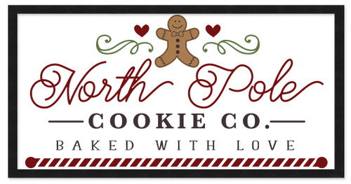 North Pole Cookie Company Gingerbread 11.5" x 21.5" Framed Christmas Wall Decor  Sign Poster in a Black Wooden Frame with UV Acrylic and Hangers