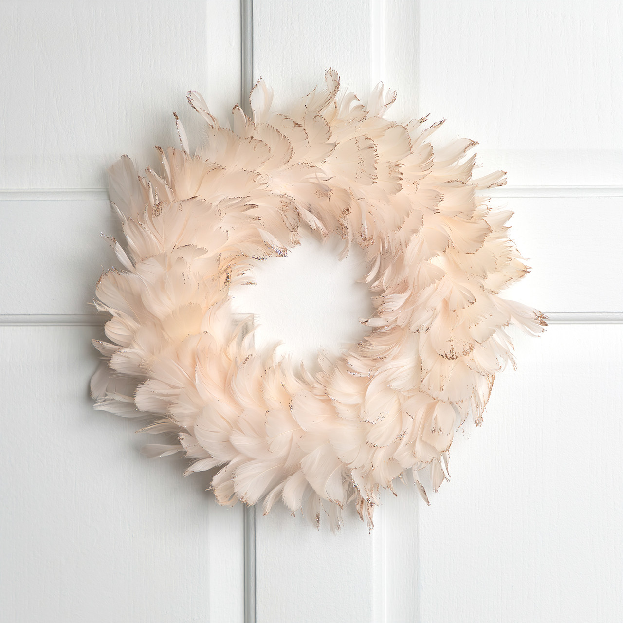Glittered Feathers Christmas Wreath - 14.5" - Unlit - Peach