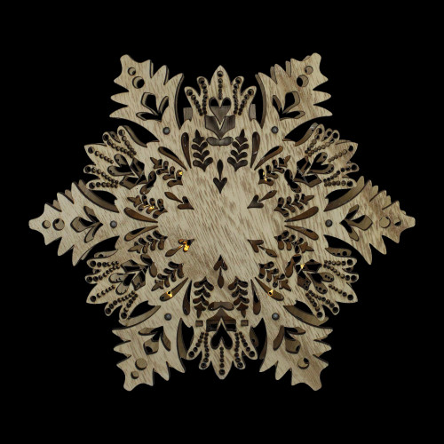 8.5" Lighted Brown Wooden Snowflake Christmas Tree Topper - Clear Lights