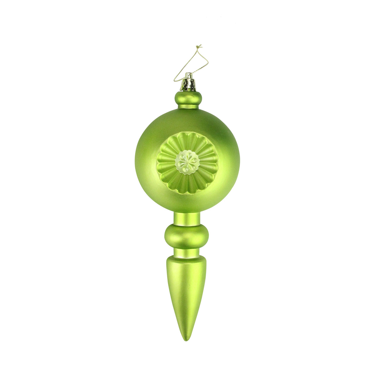 4ct Matte Green Kiwi Retro Reflector Shatterproof Christmas Finial Ornaments 7.5"