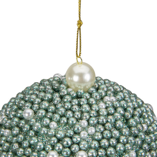 4" Seafoam Green Glitter Beaded Christmas Ball Ornament