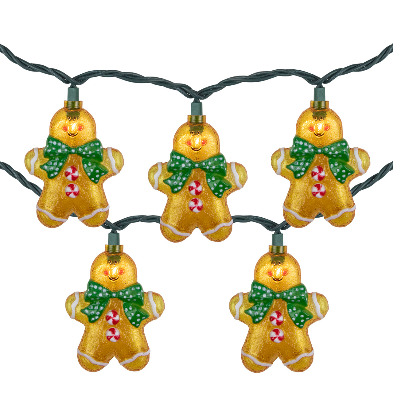 10ct Gingerbread Man Christmas Lights, Clear Lights, Green Wire