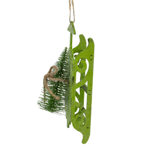 9-Inch Tree on Green Wood Sled Christmas Ornament