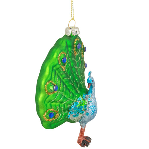 4.75" Green and Blue Peacock Glass Christmas Ornament