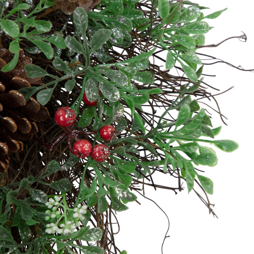 24" Glittered Pine Cone and Red Berry Artificial Christmas Wreath - Unlit