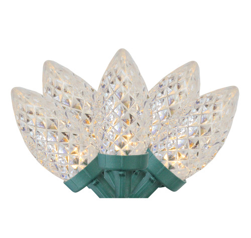 100ct Warm White LED Faceted C7 Christmas Lights, 66ft Green Wire