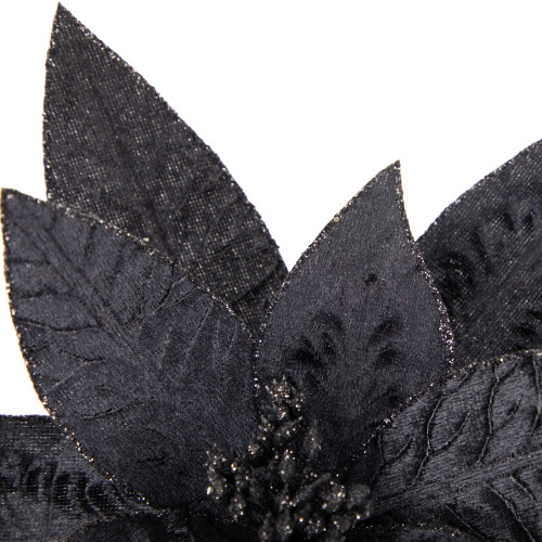 25" Black Glittered Poinsettia Christmas Floral Stem Spray