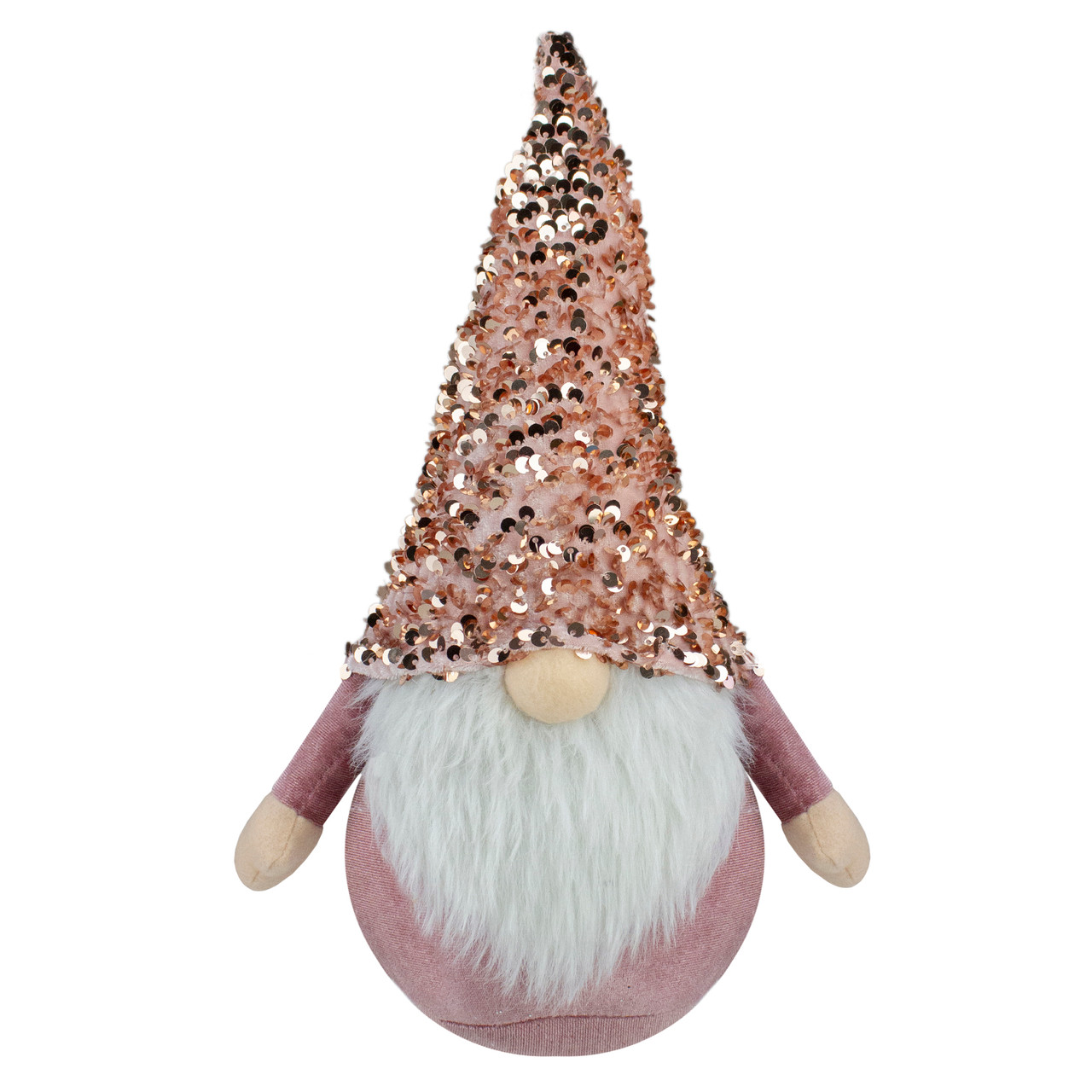 Sequined Hat Christmas Gnome Figure - 12" - Rose Gold and Pink