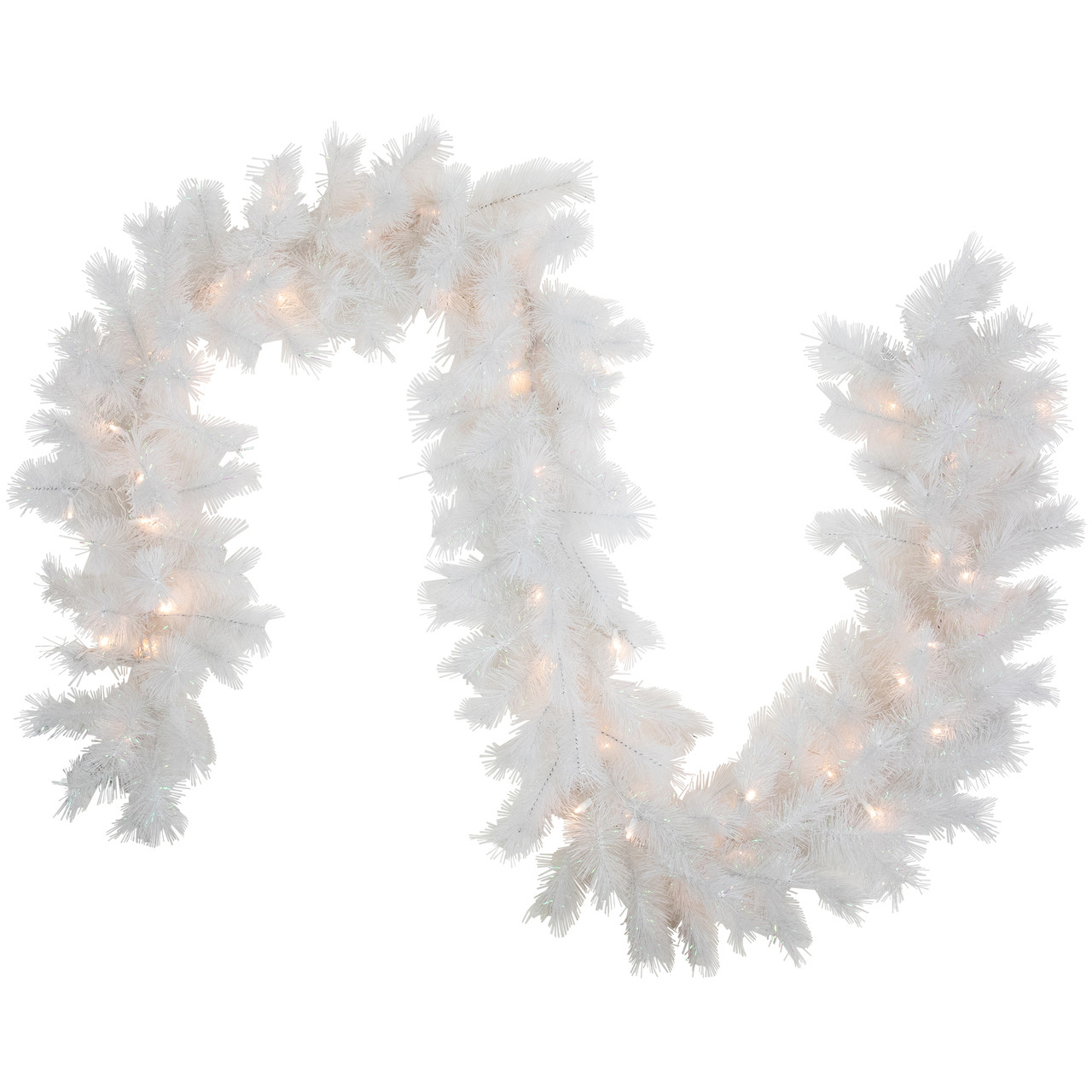 9' x 14" Pre-Lit White Alaskan Pine Artificial Christmas Garland, Warm White LED Lights