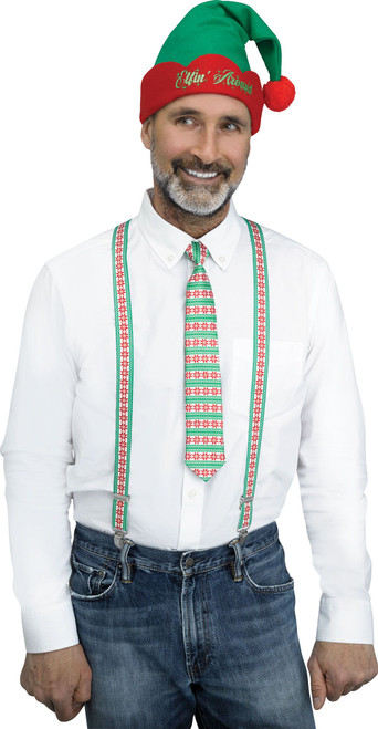3pc Green and Red Nordic Snowflakes Christmas Suspender Kit - One Size Fits Most