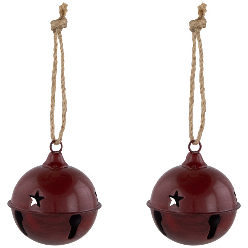 Antiqued Jingle Bell Christmas Ornaments -  3" - Burgundy - Set of 2