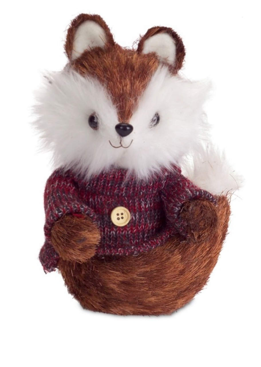 9" Brown and White Mr. Fox Wearing Knit Sweater Christmas Decoration