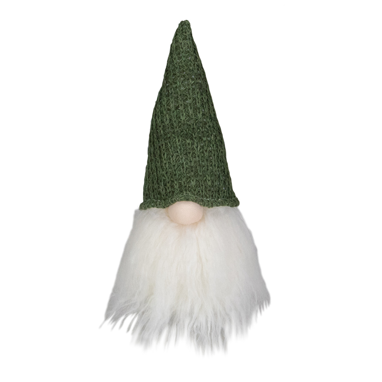 LED Lighted Plush Green Knit Hat Gnome Head Christmas Decoration - 11"