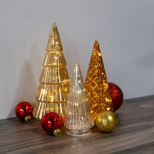 Battery Operated Gold, Bronze & Silver Trees - Set of 3