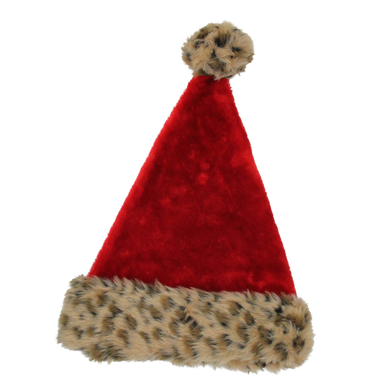 17" Red and Brown Leopard Cuffed Adult Christmas Santa Hat Costume Accessory, Unisex, One Size