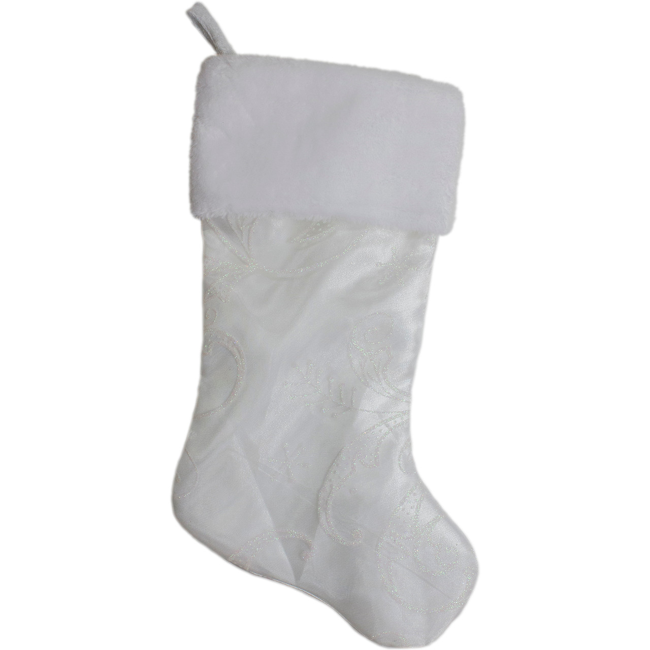 20.5-Inch White Glitter Sheer Organza With a Faux Fur Cuff Christmas Stocking