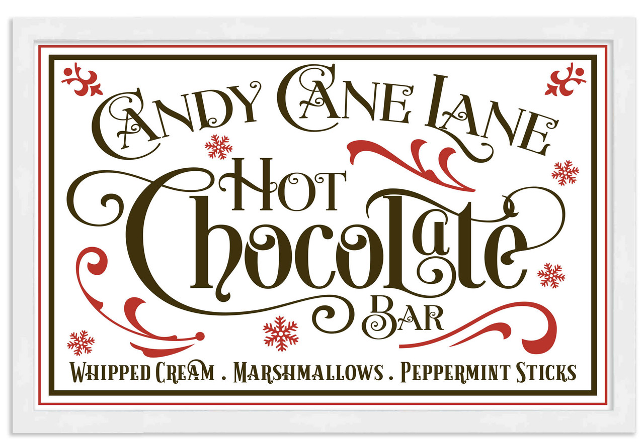 Candy Cane Lane Hot Chocolate Bar 13.5" x 19.5" Framed Christmas Wall Decor  Sign Poster in a Natural Wooden Frame with UV Acrylic and Hangers