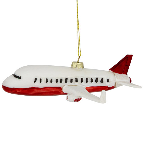 5.75" White and Red Airplane Glass Christmas Ornament