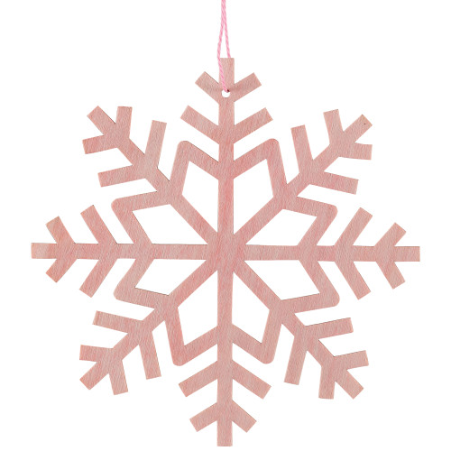 Wooden Snowflake Christmas Ornaments - 4.75" - Pink - Set of 4