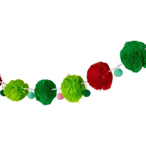 Pom Pom Christmas Garland - 4' x 2" - Green and Red - Unlit