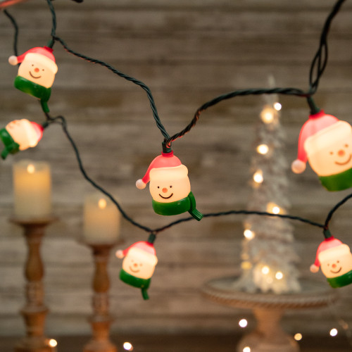 10 Count Snowman Heads with Scarves Christmas Light Set, 7.5ft Green Wire