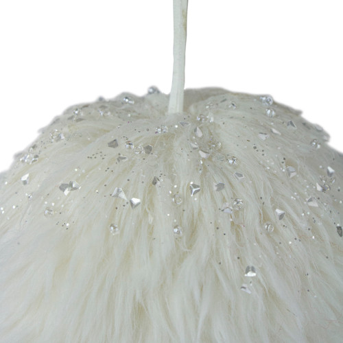 4-Inch White Faux Fur Hanging Christmas Ball Ornament