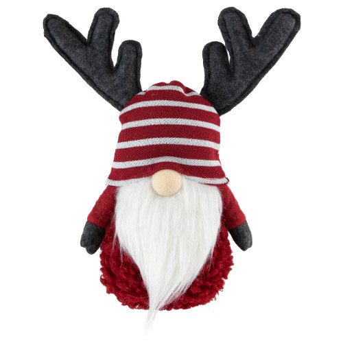 Gnome with Antlers Christmas Figure - 12" - Red and White
