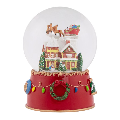 Santa and Reindeer Christmas Night Musical Snow Globe - 7"