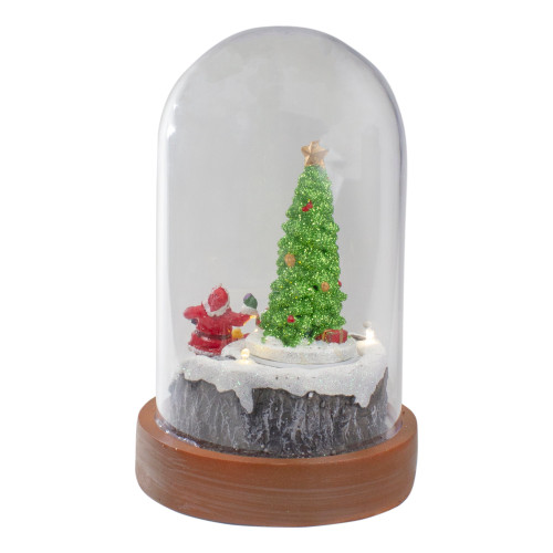 Lighted Santa and Christmas Tree Cloche Style Decoration - 7"